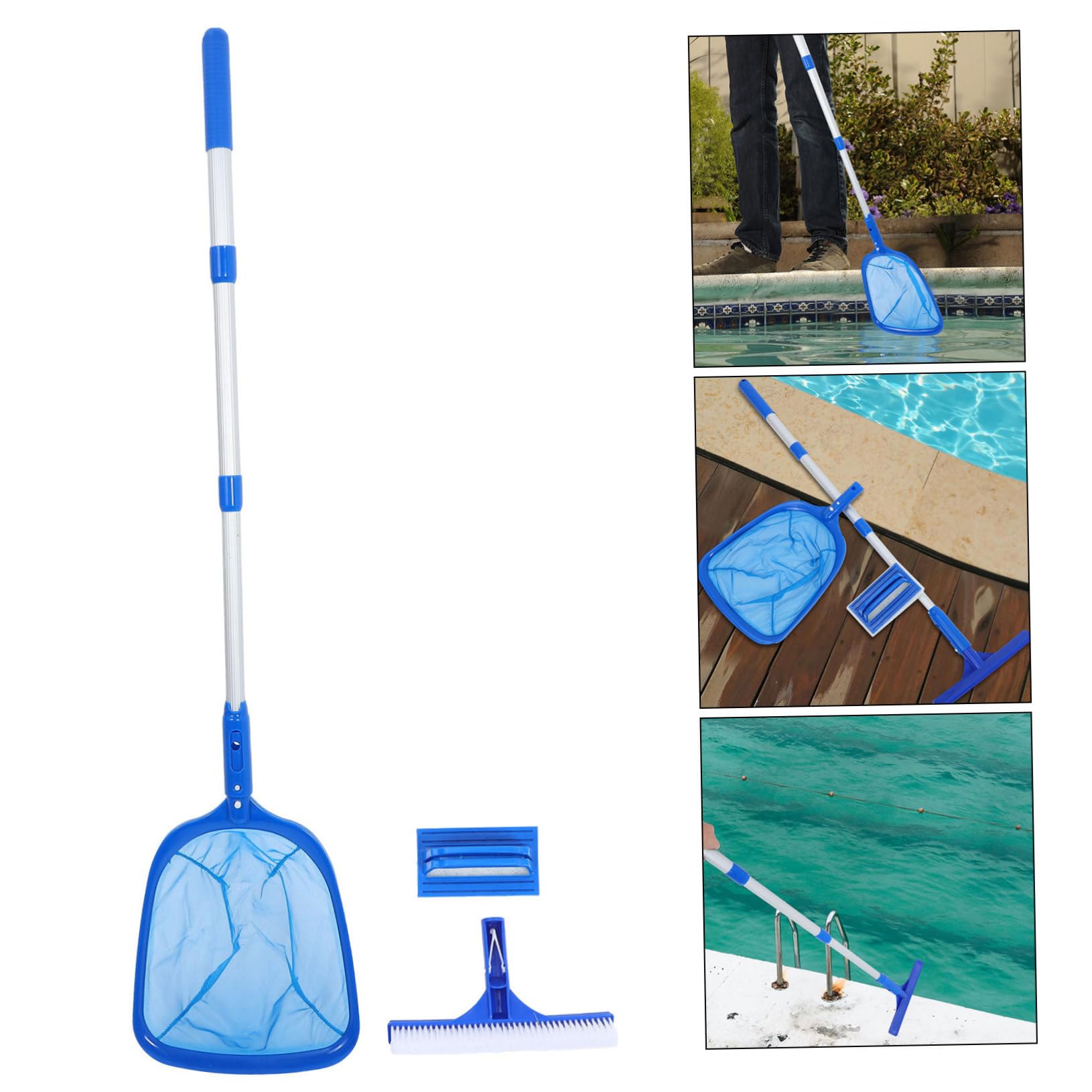 Bodensauger Pool Skimmer mit Teleskopstange und Laubnetzstange aus Aluminiumlegierung und Nylon für Effektive Reinigung von Pool und Poolwänden im Schwimmbad