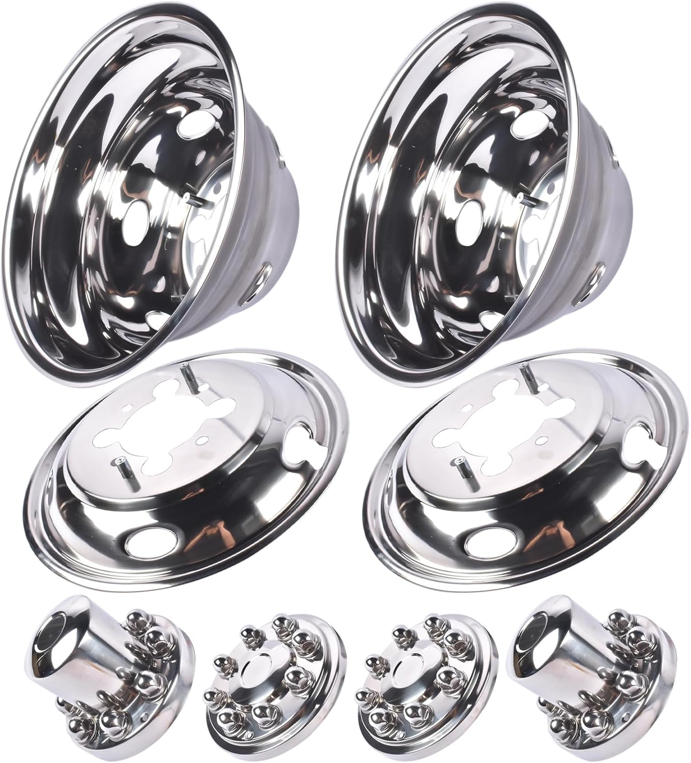 17" Dually Wheel Simulators Replacement for 2003-2018 Dodge Ram 3500 Wheel Covers Center Caps, 8 Lug with 5 Hand Holes, Chrome Polished Stainless Steel