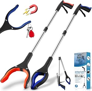 32” Grabber Reacher Tool, 2-Pack Foldable Reacher Grabber Pickup Tool with 90° Rotating Jaw & Magnets, Trash Picker Upper Grabber, Lightweight Grabbers for Seniors Heavy Duty