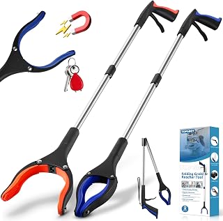TOPGROT 2-Pack 34" Foldable Grabber Reacher Tool with 360° Rotating Jaw, Magnets & 4" Claw - for Seniors, Arthritis, Trash Pickup