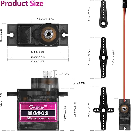 Miniatura 7 de Beffkkip [Paquete de 8] MG90S 0.32 oz Servo Motor Micro Metal Gear para Robot Car Avión RC Helicóptero Arduino