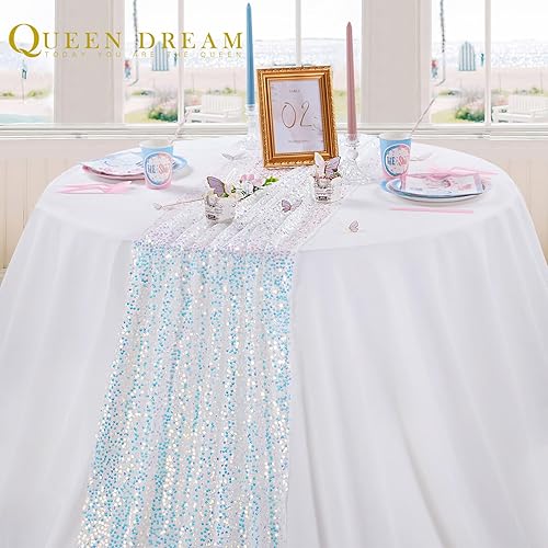 Miniatura 3 de Camino de mesa blanco 25 x 120 pulgadas de largo 10 pies - Camino de mesa de lentejuelas iridiscentes con purpurina para fiesta, bohemio, boda,