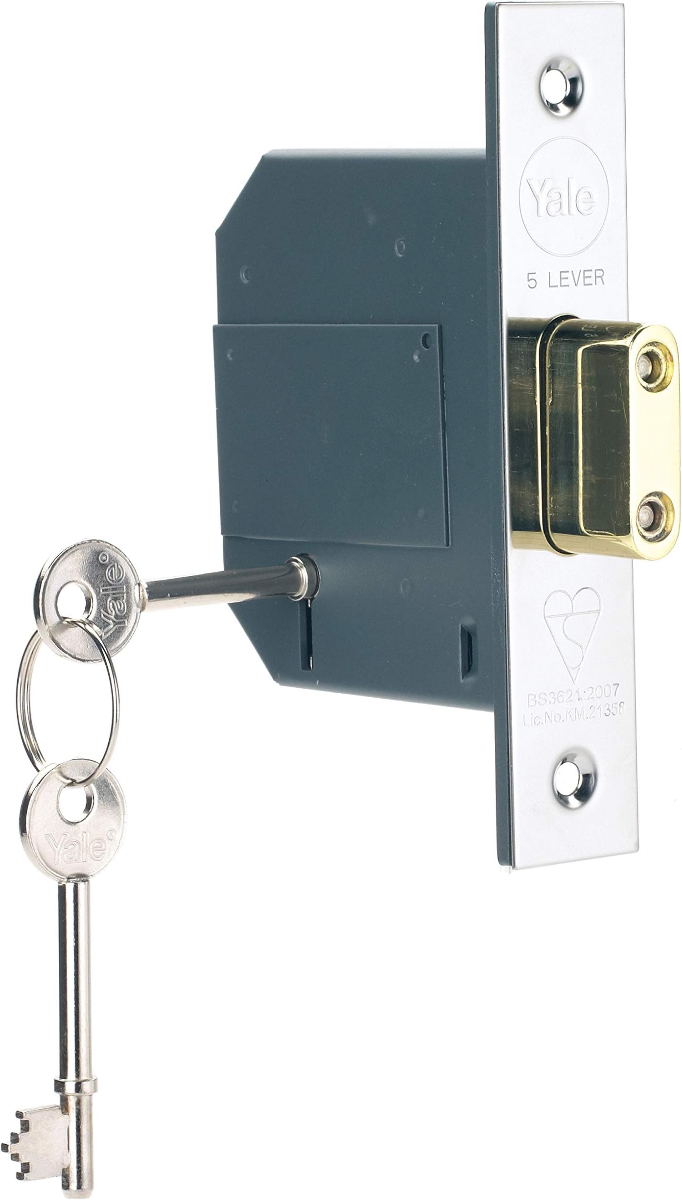 British Standard 5 Lever Mortice Deadlock, High Security, Visi Pack, Suitable for External Doors, Chrome Finish, 3 Inch/76 mm