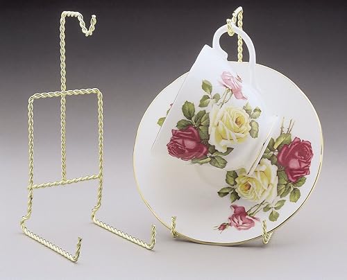 Miniatura 5 de BANBERRY DESIGNS Twisted Gold - Soporte para taza de té y platillo, juego de 4 soportes de latón para tazas de té y platillos coleccionables,