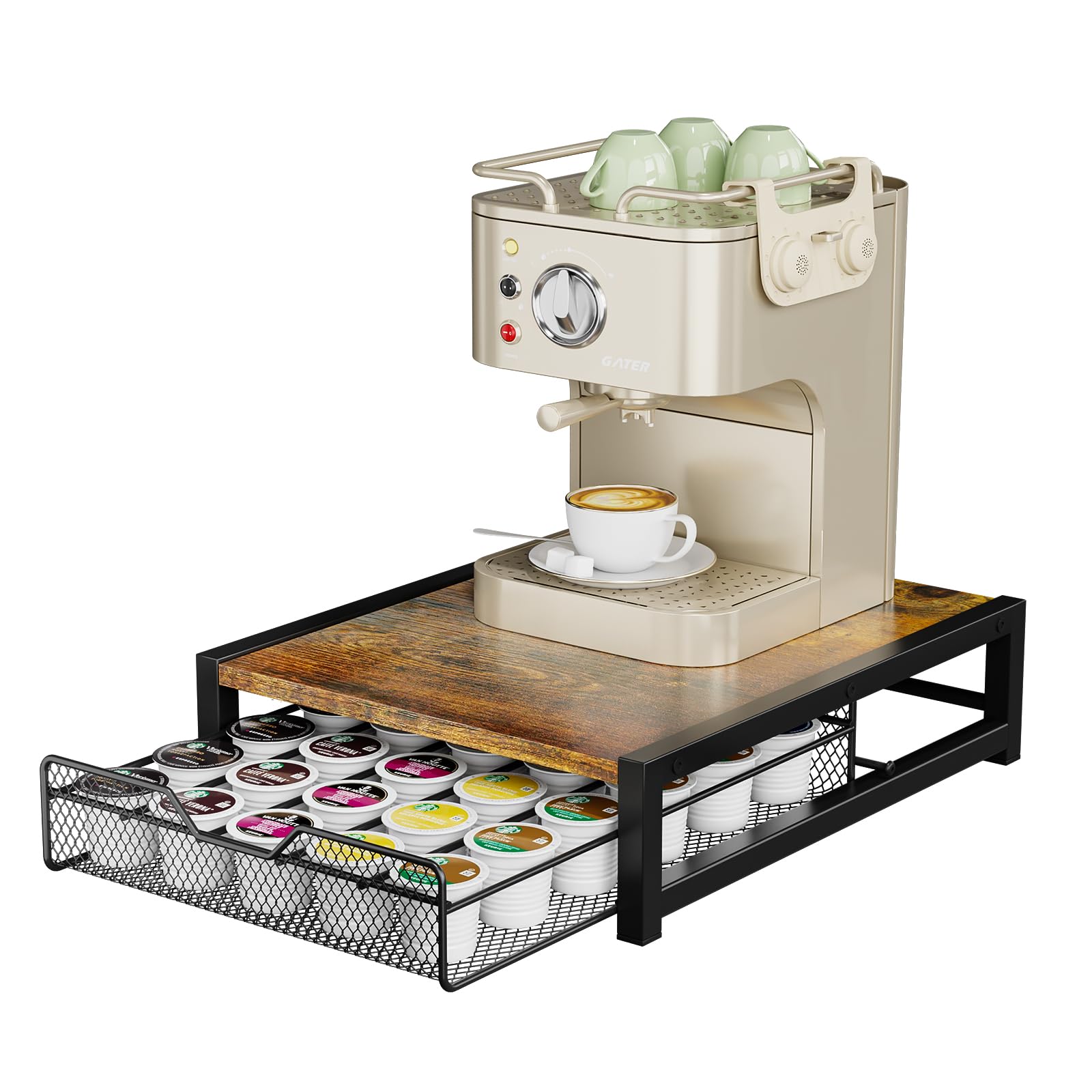 Photo 1 of KLM Coffee Pod Holder with Sliding Drawer - Rustic Brown/Black