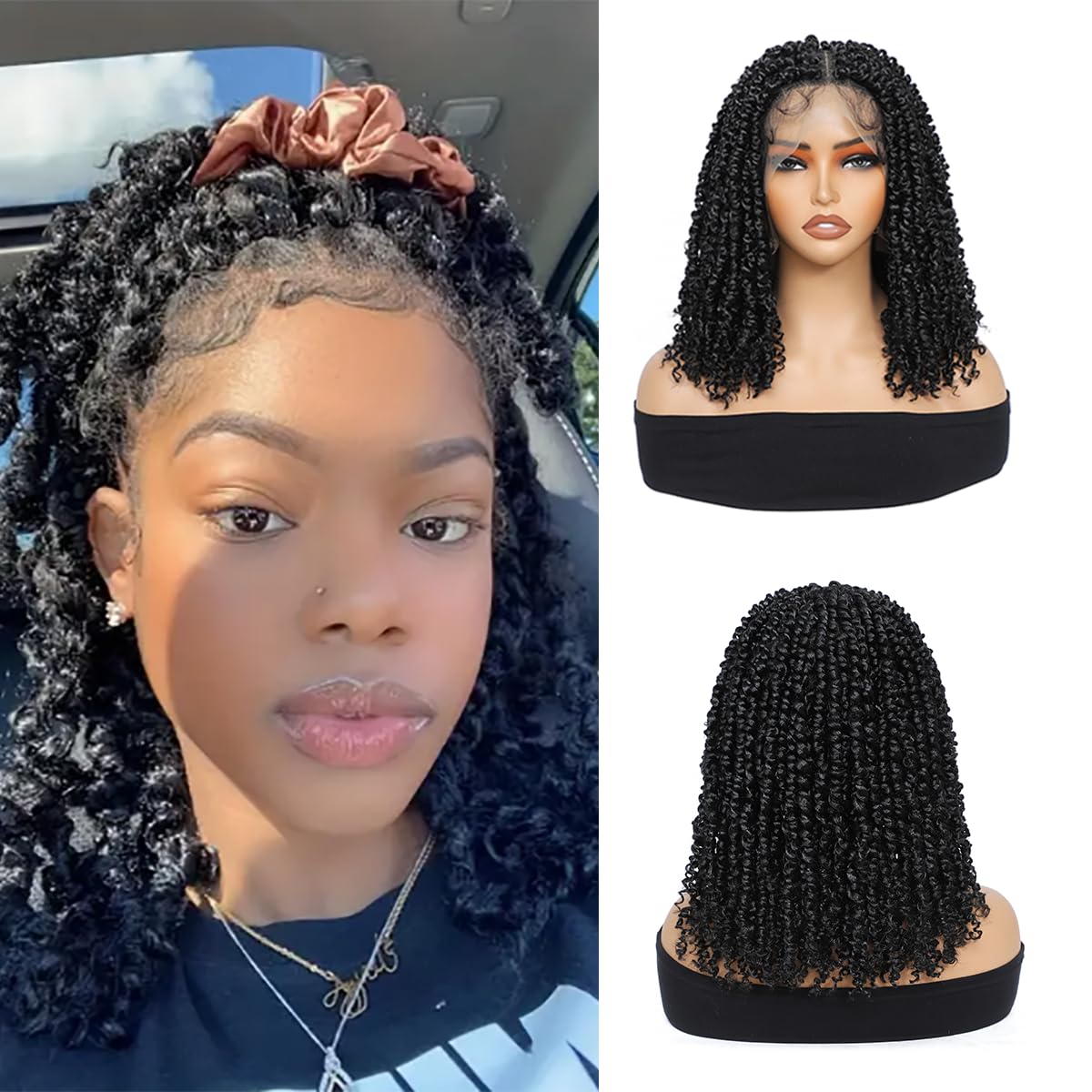 Lightweight Short Passion Twist Wig with Baby Hair, Double Full Lace Knotless Amazon.com : Fancy Hair Double Full Lace Knotless Braided  main image 2
