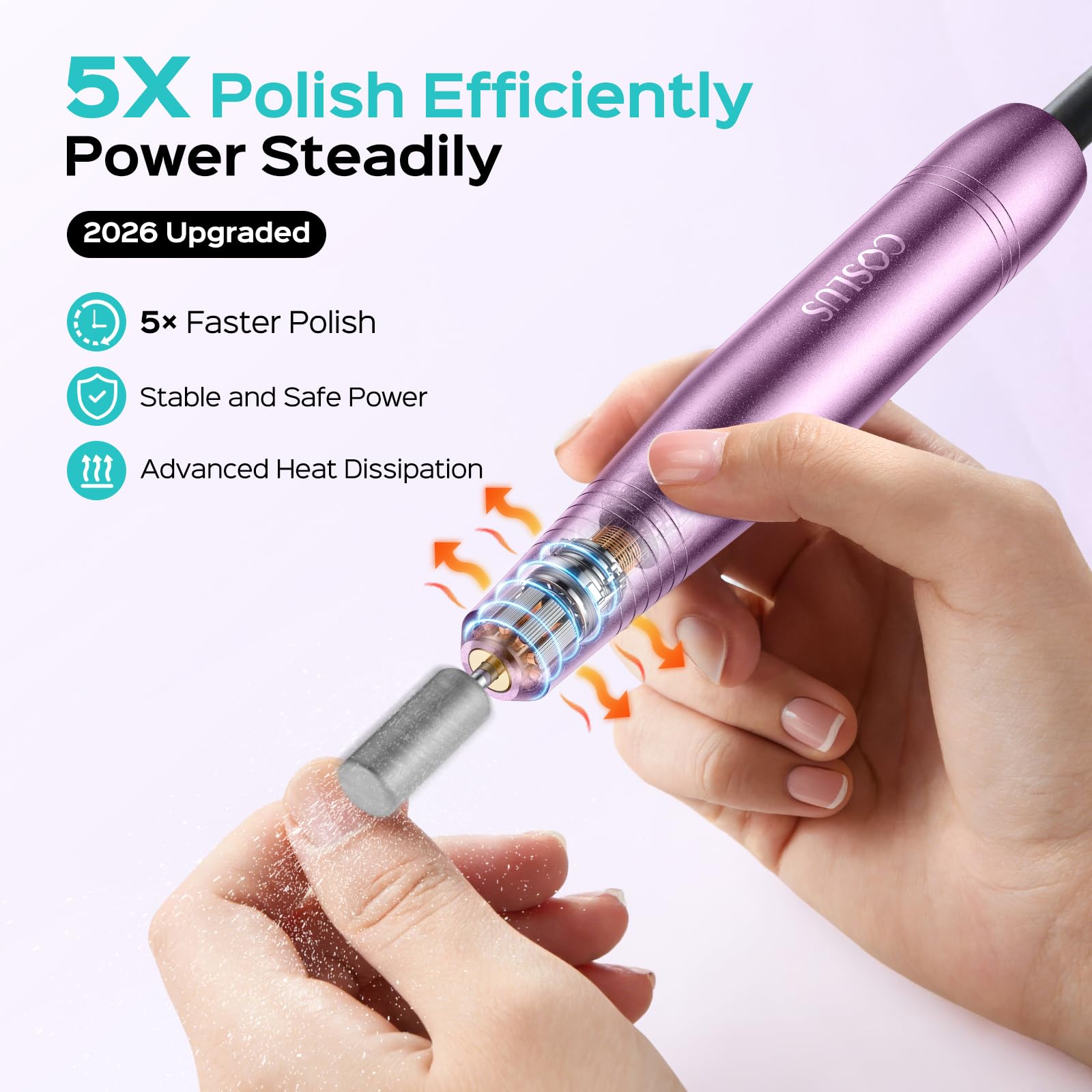 COSLUS C40 Electric Nail Drill, Nail Files for Gel Acrylic Nature Nails, Adjustable Speed 0-20000RPM, Portable Manicure Pedicure Set with 6 Drill Bits 31 Sanding Bands, E File Beginner Girl Women Mum — view 2