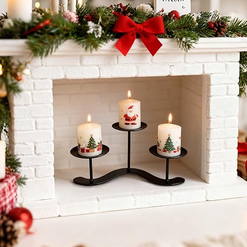 Miniatura 2 de Candelabro de hierro Chimenea Decoración de centro de mesa de candelabro de metal de 3 brazos - Soporte de vela para velas de pilar de candelabro