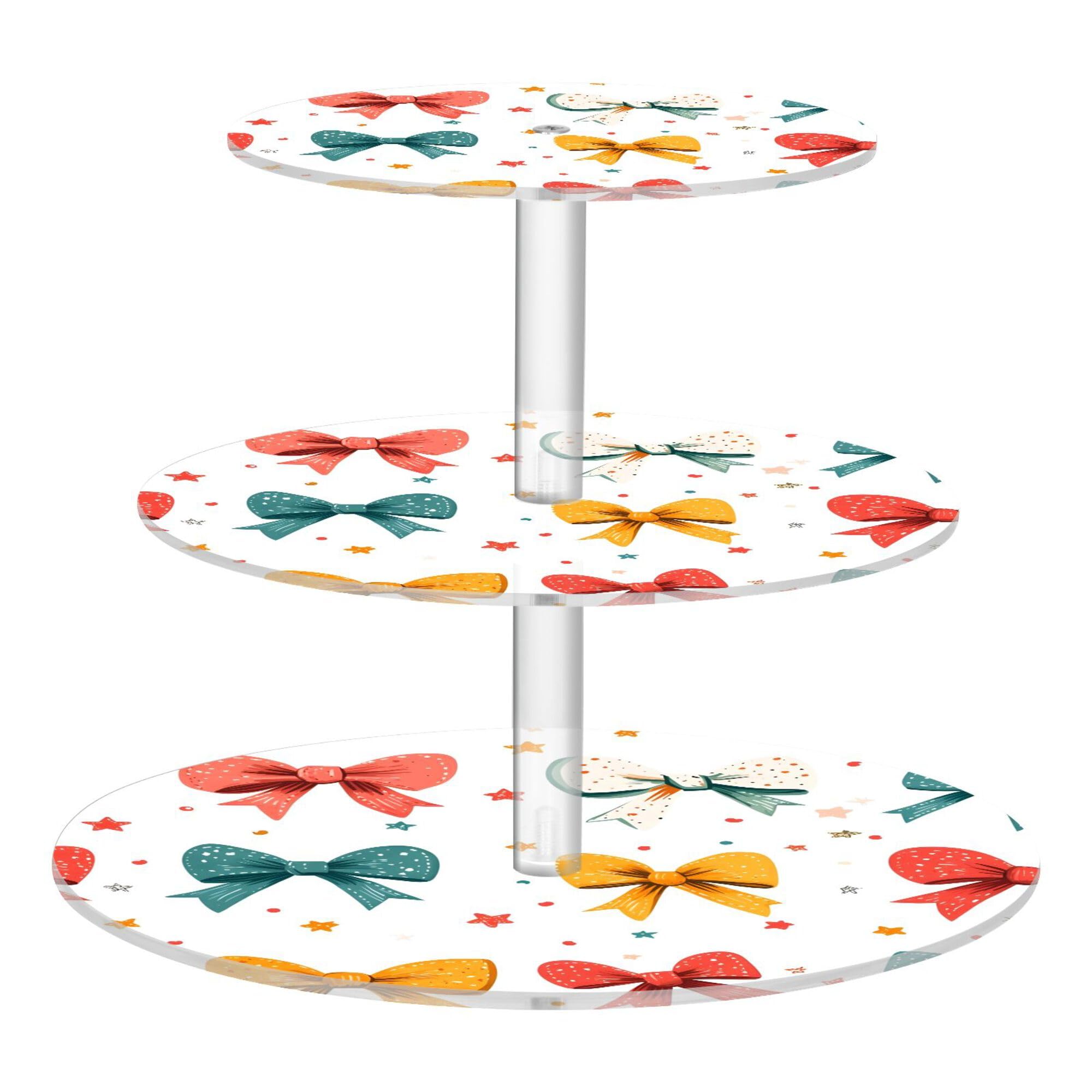 PYBUG Pink Bows 3 Tier Acrylic Cupcake Stands Tower,Dessert Table Display Set for Tea Party,Wedding,Birthday, Baby Shower