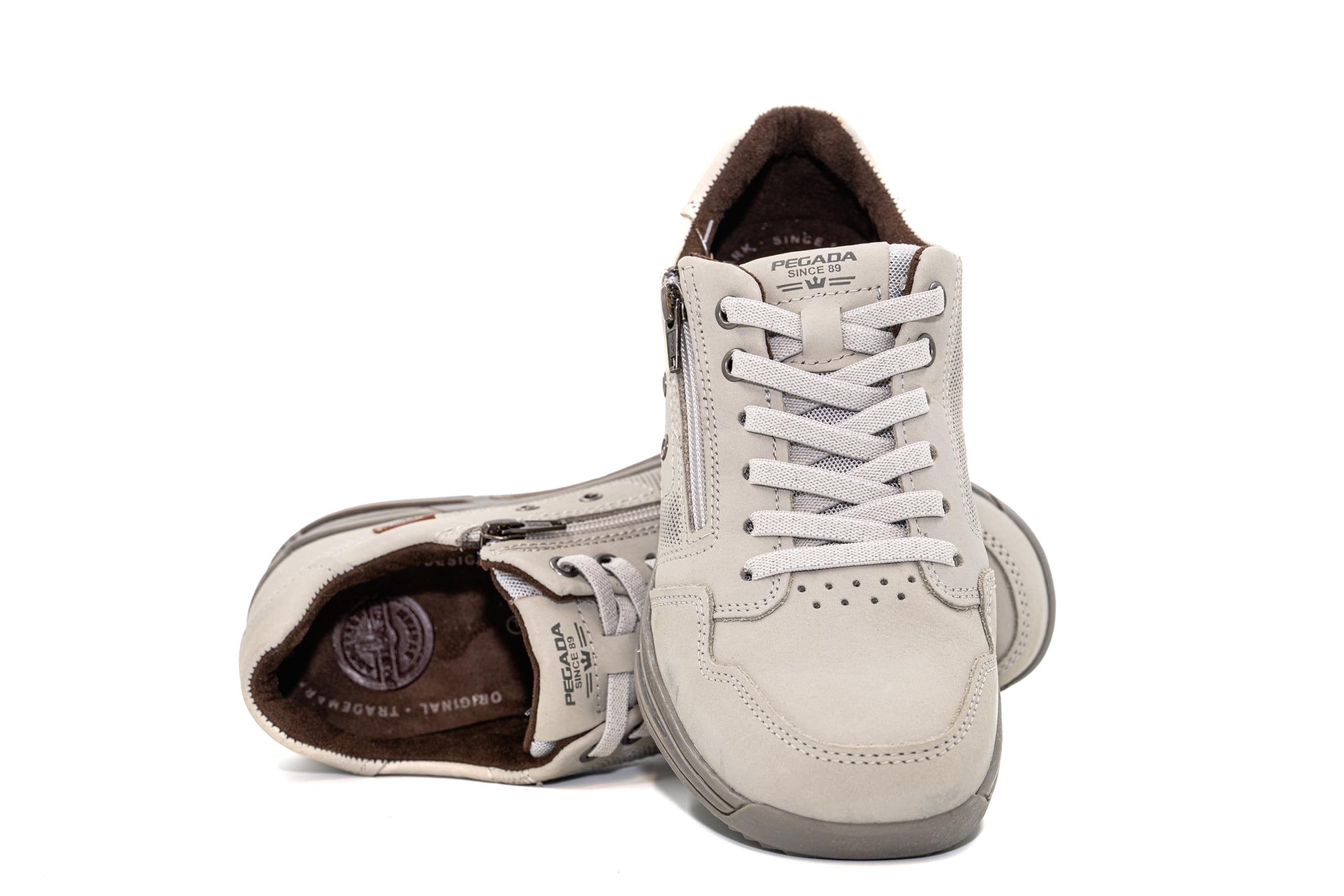 PEGADA Mens Casual Leather Sneakers Memory Foam Padding Modern Low-Top Style Pull-On Design with Zipper Athletic Comfort Shoes