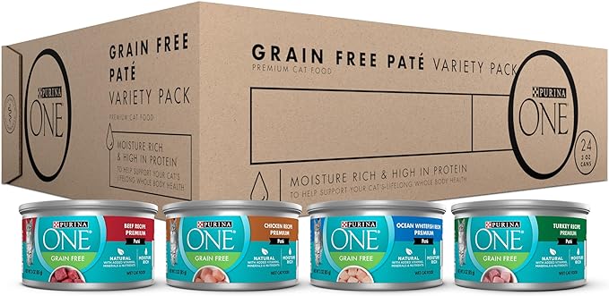 Purina ONE High Protein, Grain Free Pate Wet Cat Food Variety Pack, Grain Free Formula - (Pack of 24) 3 oz. Cans Purina ONE High Protein, Grain Free Pate Wet Cat Food Variety Pack, Grain Free Formula - (Pack of 24) 3 oz. Cans