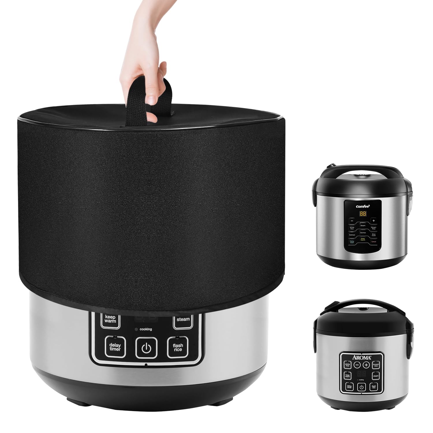 NUENSS-ROR Dust Cover for 2 QT Rice Cooker Heavy Duty Thickened Waterproof Dustproof Slow Cooker Cover Case for AROMA Digital Rice Cooker 2Qt ARC-914SBD?COMFEE' Compact Rice Cooker 2QT (Black)
