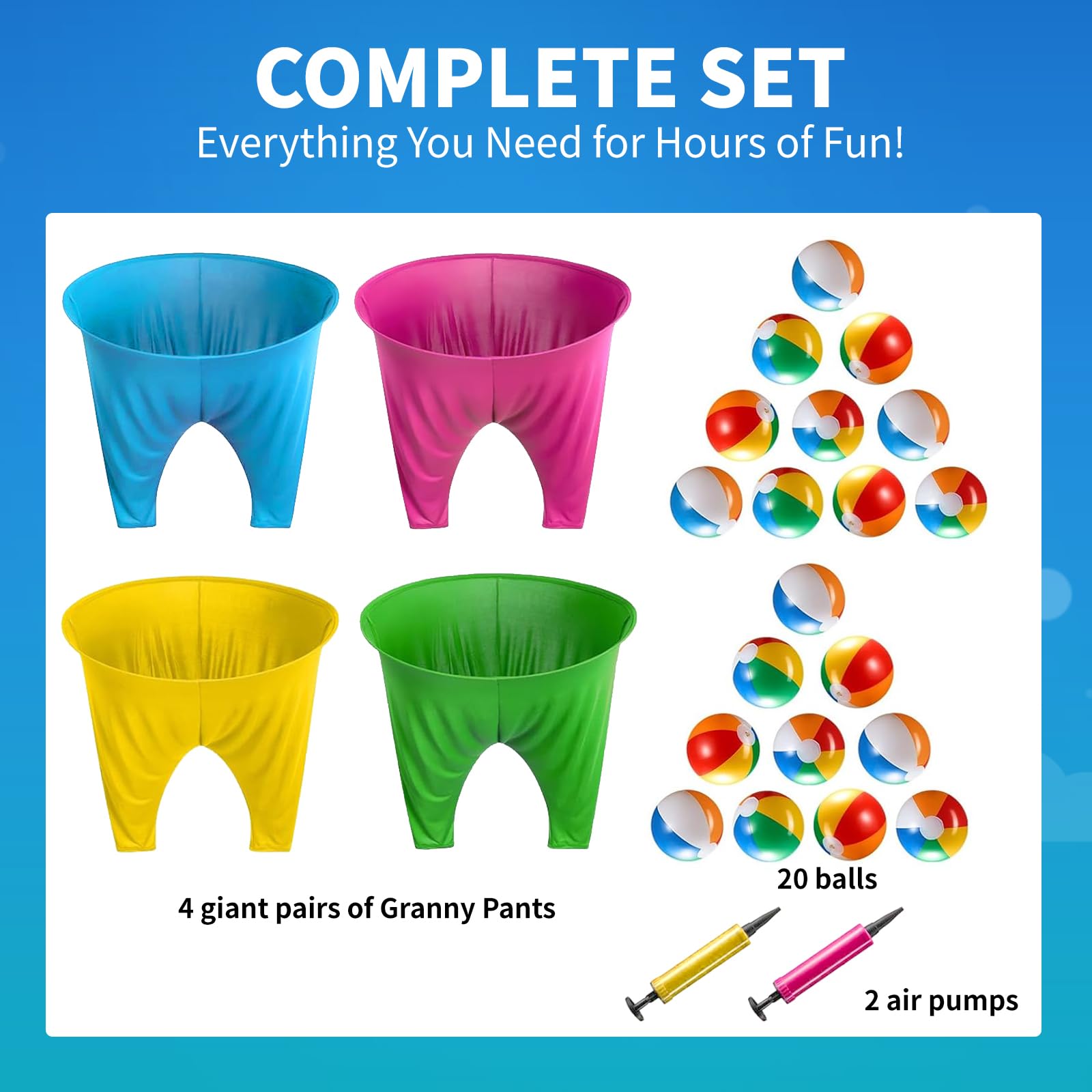 KEAGAN Granny Pants - Gioco da giardino, con 4 pantaloni e 20 palline rimbalzanti, pantaloni per nonna, gioco all'aperto divertente riunione di famiglia e giochi da cortile per adulti per gruppi