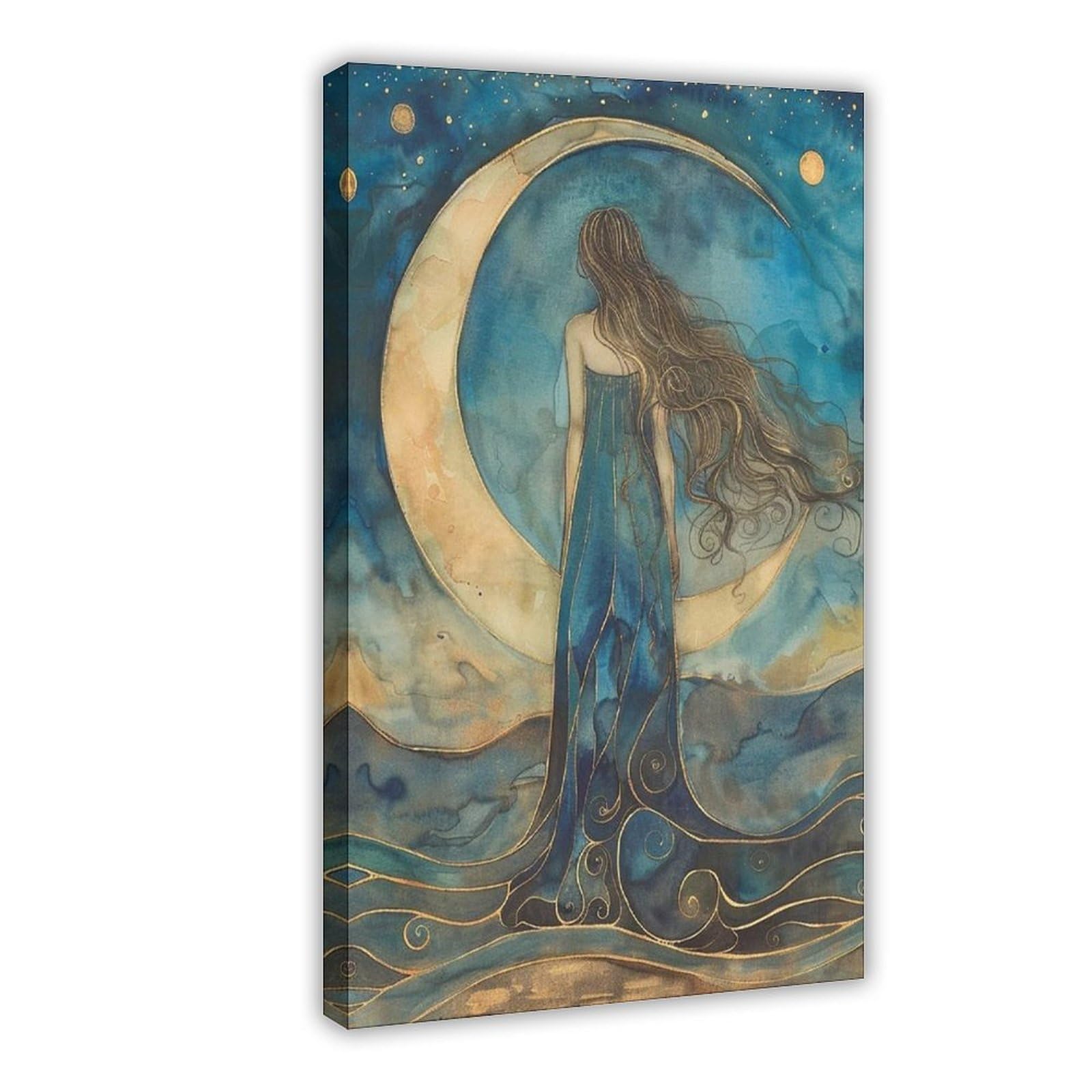 Bareronor Goddess Under A Crescent Moon Canvas Poster Bedroom Decor Landscape Office Room Decor Gift 20" L X 30" W