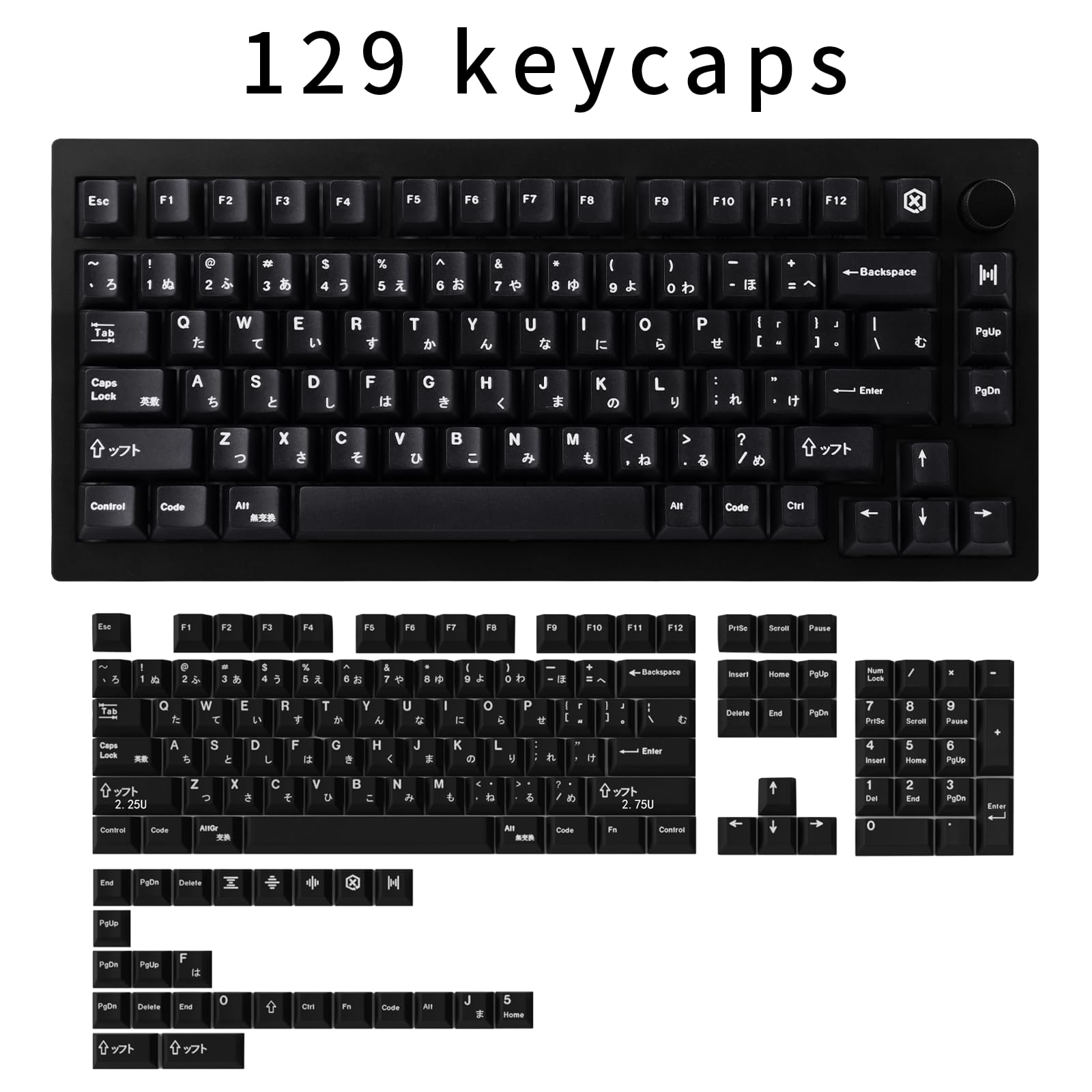JOLINTAL 129 tuşlu siyah Japon klavye Cherry Profile Keycaps, PBT