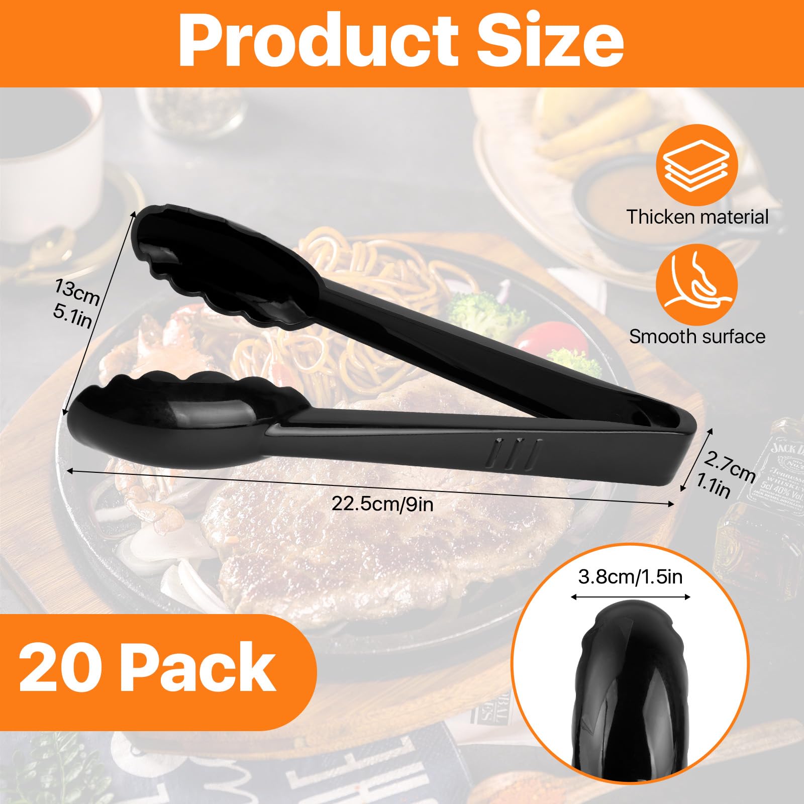 Lot de 20 grandes pinces de service en plastique pour buffet, ustensiles de service robustes de 22,9 cm en plastique dur pour aliments chauds et froids, pinces de service réutilisables pour