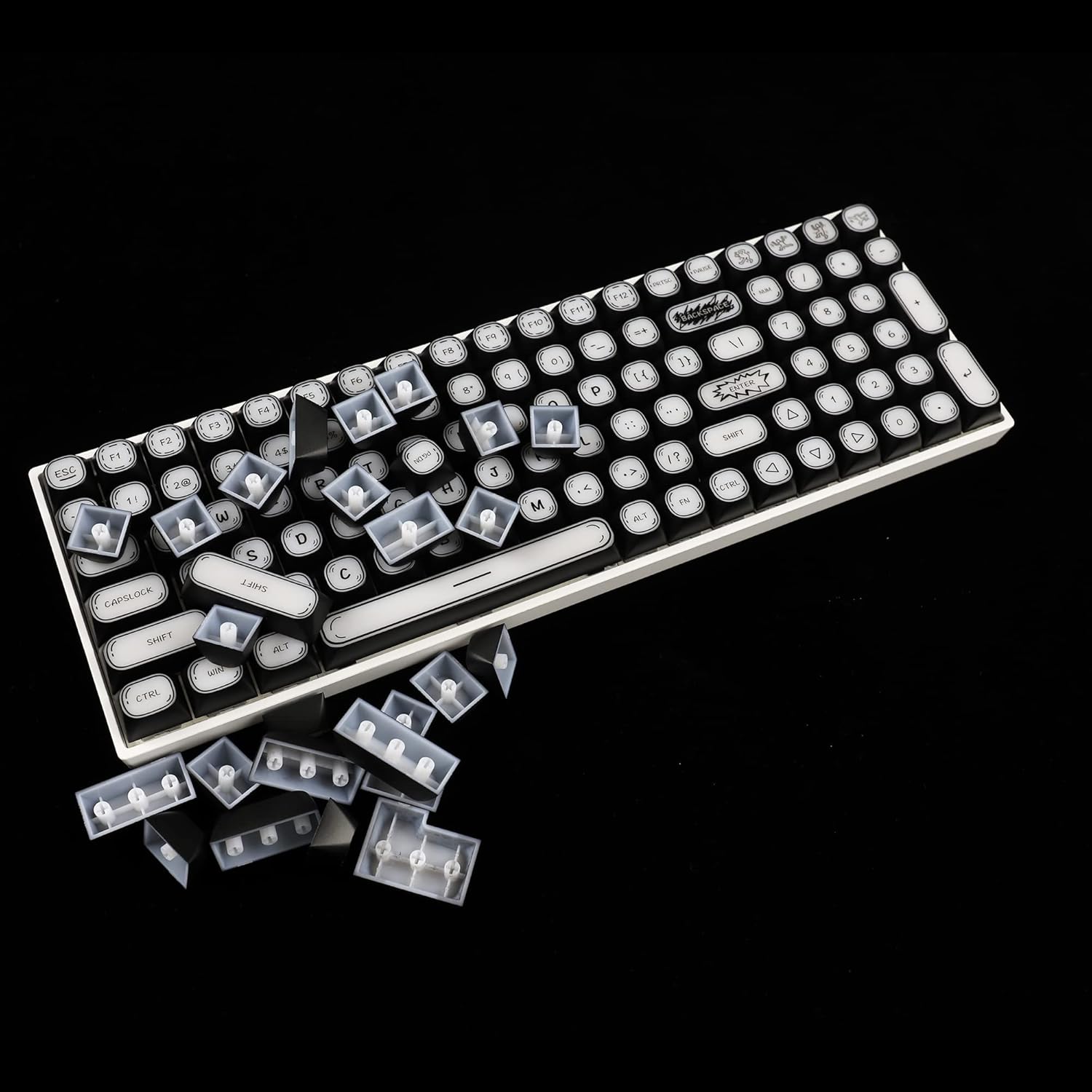 YMDK ABS MA Profile 1.5mm Thickness Graffiti Shine Through Outlined Carved-Off Keycap for YMD75 KBD75 104 96 87 84 KBD67 GK64 61