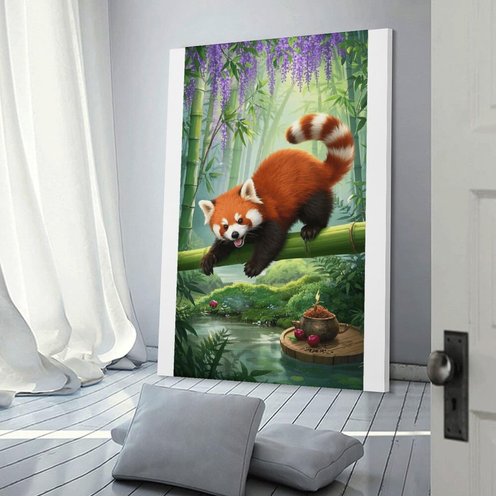Junmoney Frame-Style-9 Canvas Wall Decor Red Panda Bamboo Forest, 08X12inch(20X30cm), For Home Lounge, Bedroom Or Reading Nook, Eye Catching Artwork For Blank Walls