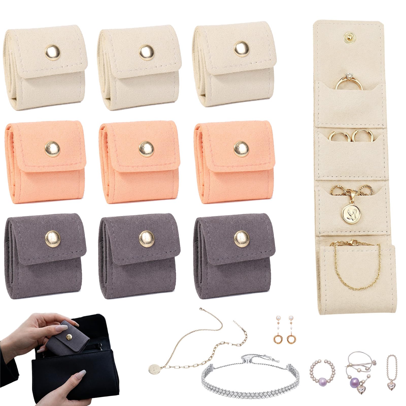 Photo 1 of *** 5 PCS *** Quuztao 9PCS Mini Travel Jewelry Bag Foldable, Portable Literalous Tiny Jewlery Storage Pouch, Lightweight Roll Case for Most Jewelry