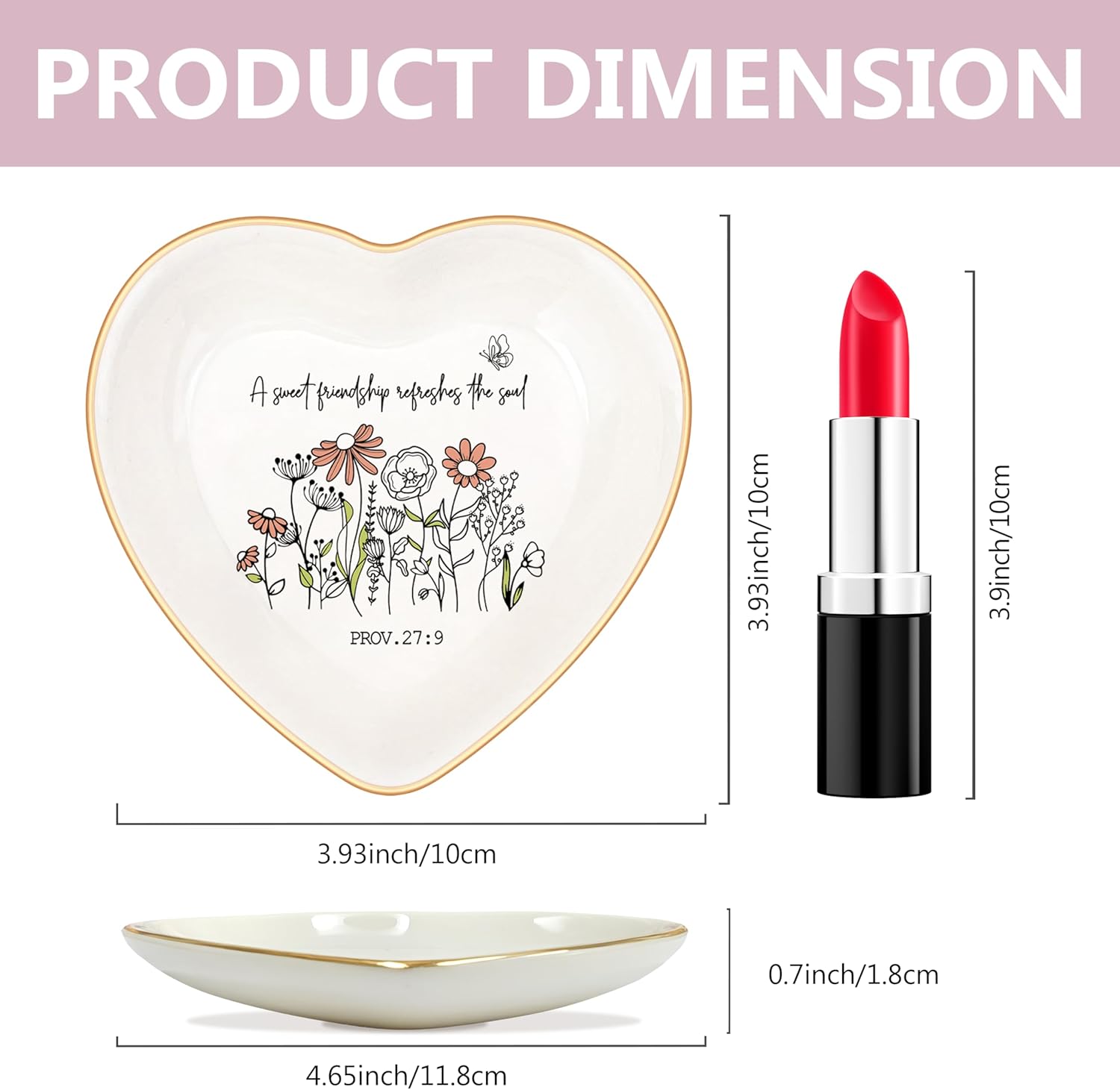 Christian Bible Verse Jewelry Dish Trinket Tray Gifts- Inspirational Ceramic Ring Jewelry Tray Gifts for Women-A Sweet Friendship Refreshes the Soul-Proverbs 27:9 (White) - Image 2