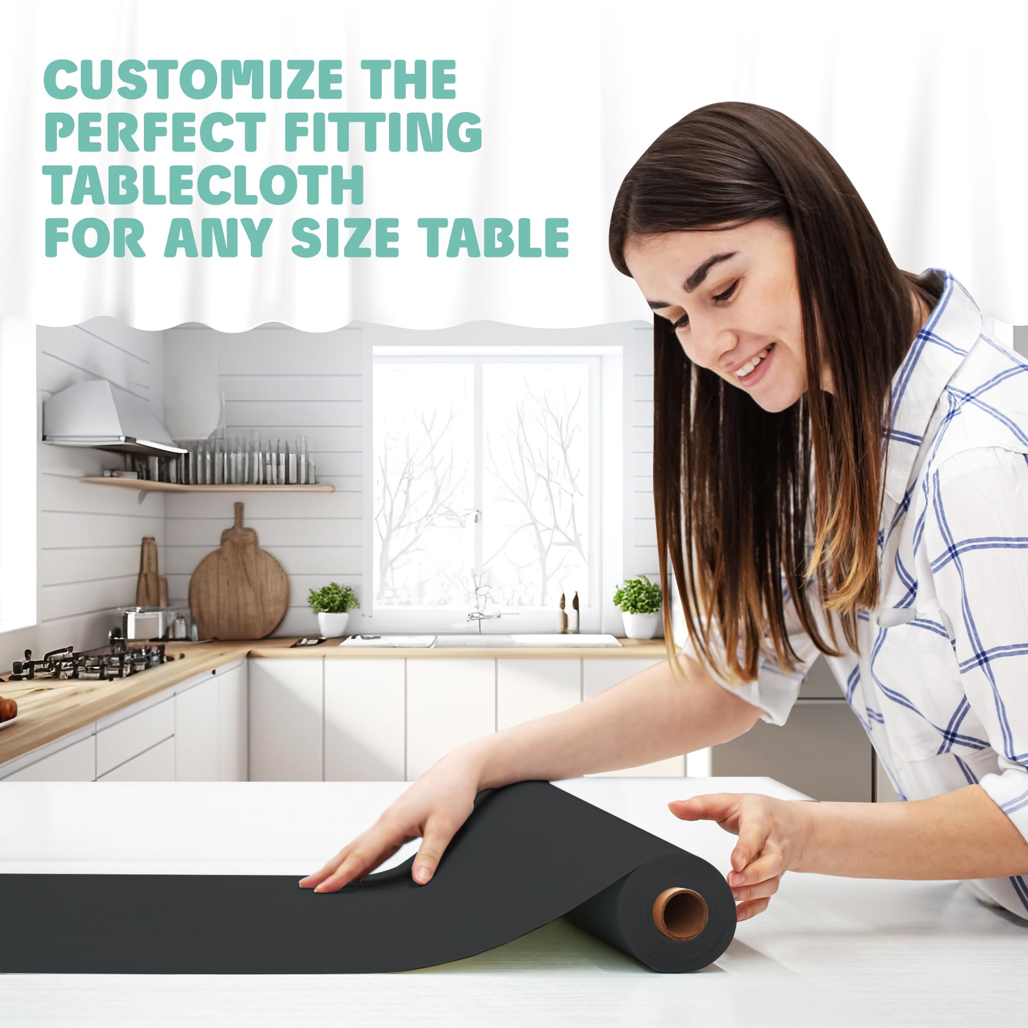Top Table Supplies Heavy Duty White Plastic Table Cloth Roll in A Cut-to-Size Box