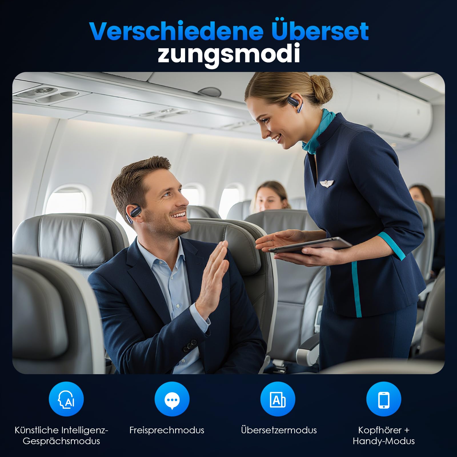 AI übersetzer kopfhörer,Übersetzungskopfhörer mit übersetzung für 134 Sprachen mit LCD Touchscreen, Bluetooth 5.4 Übersetzer Kopfhörer Eübersetzungskopfhörer in echtzeit für Geschäft, Lernen (Schwarz)