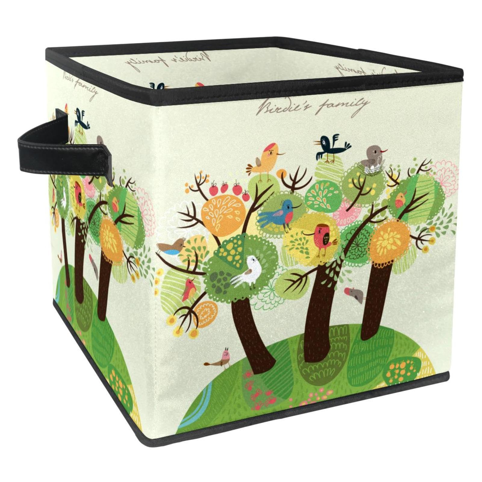 Boîte de rangement pliable en tissu 30cm motif oiseaux pour placard