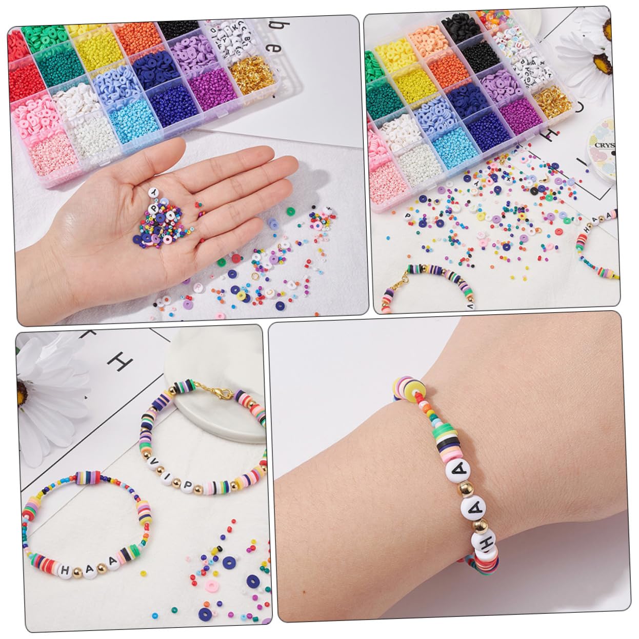 LIFKOME 1 Ensemble Set de Perles Rondes Colorées Kit DIY pour Fabrication de Bracelets et Bijoux Compartiments avec Perles Lettres et Accessoires Bricolage