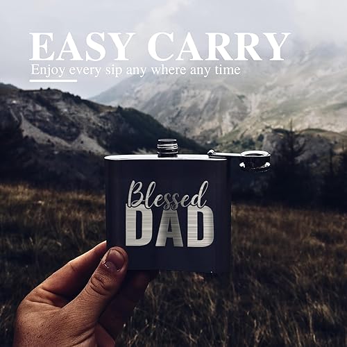 Miniatura 7 de Onebttl Regalos para papá, regalos cristianos para papá, frasco de acero inoxidable negro grabado con láser, 6 onzas, idea para el mejor papá para