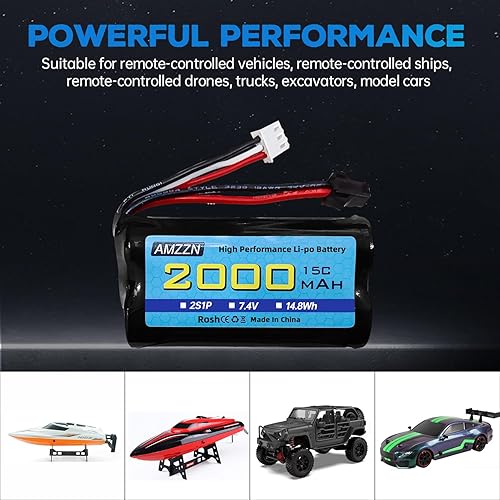 Miniatura 6 de Batería Lipo de 7.4V 2000mAh 15C 2S con enchufe SM-2P y cargador USB para H105 H103 H101 Control remoto y MN D99 D99s D90/91 RC Car, compatible con