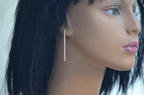 Miniatura 2 de Very thin 4mm 14k gold filled bar stud post modern geometric earrings 2 inches long (14k gold filled braided)