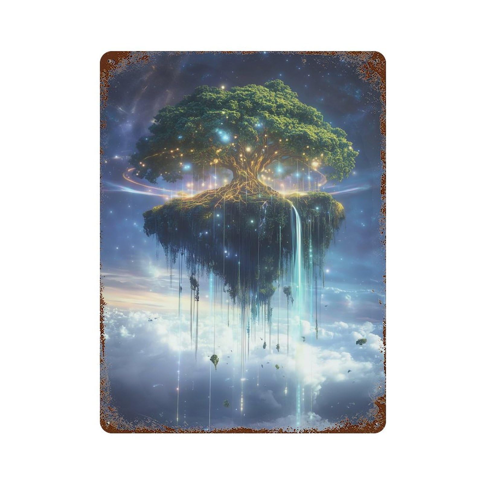 Floating Tree Island Retro Metal Sign 15.7"x11.8", for Pub, Kitchen And Man Cave Decor, Industrial Home Decor