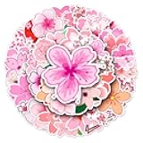 Sakura Stickers for Teens Boy Girls Kids|50 Pcs|Bright Vinyl Waterproof Stickers for Laptop Phone Luggage Flasks Water Bottle Bike Car Notebook Tablet,Aesthetic Cartoon Flowers Decals Pack(Sakura)