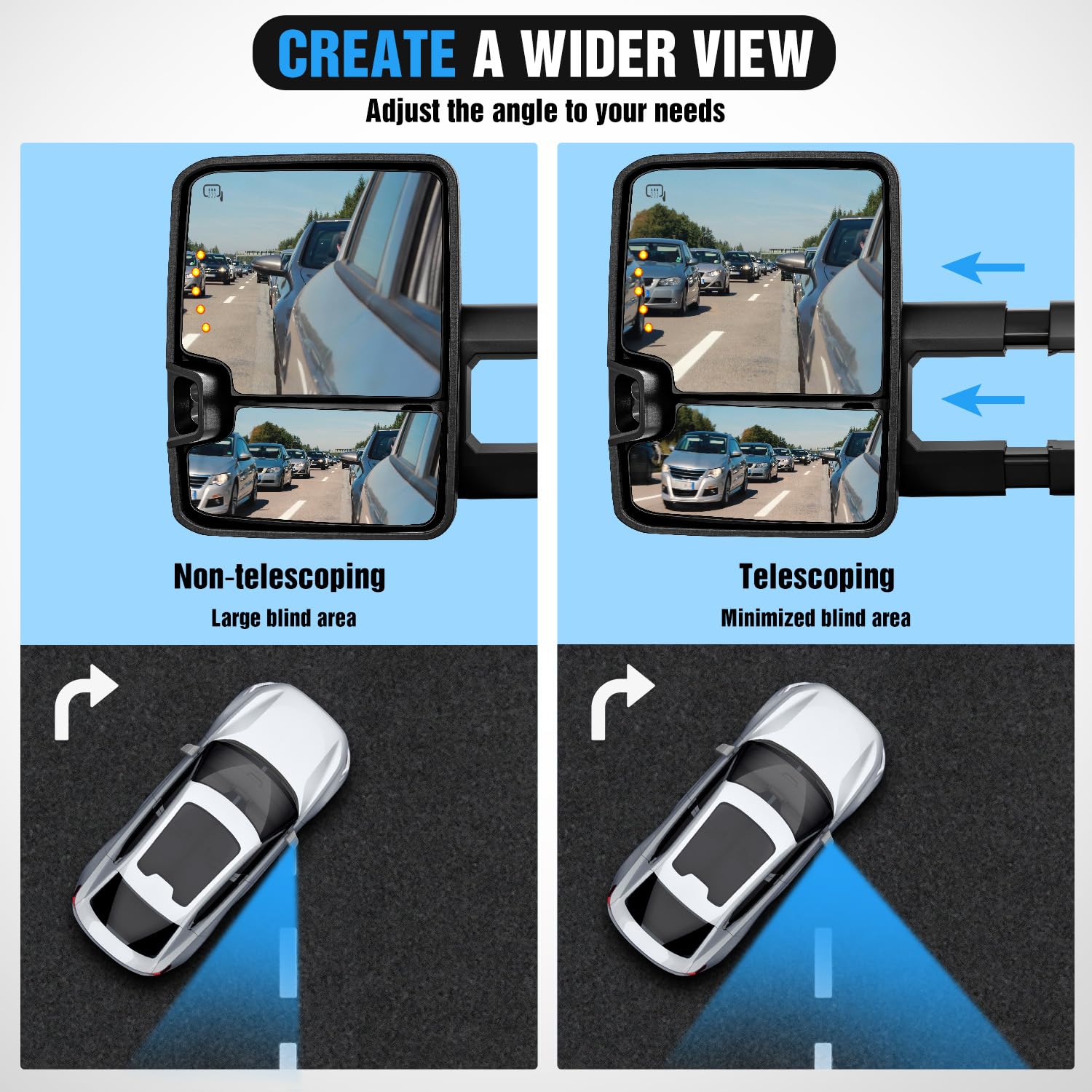 Nilight Towing Mirrors Turn Signal Reverse Puddle Lights Power Heated Adjustable Glass Manual Telescoping Folding Compatible With 2007-2014 Chevy Silverado GMC Sierra Yukon XL