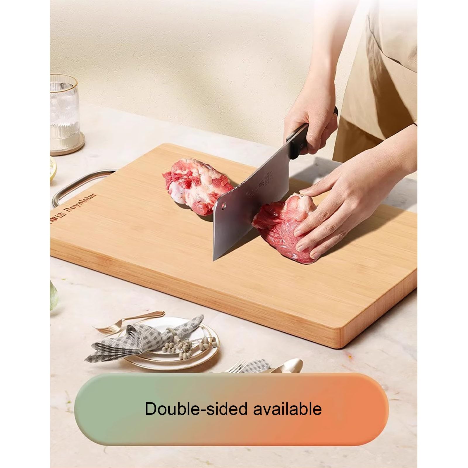 Tabla de Cortar, Tabla Cortar Cocina Madera, Tabla de Cortar de Madera de Doble cara, Bandeja de Madera con asas, Resistente y Duradera(36 * 26 * 1.8/14.1 * 10.2 * 0.7in)