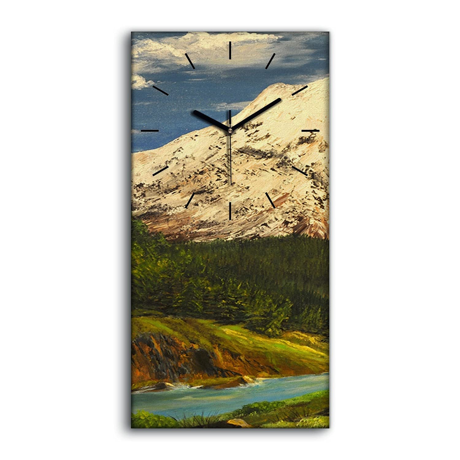 Horloge sur Toile Art Mural Coloray Image Nuages de Montagne 30x60cm
