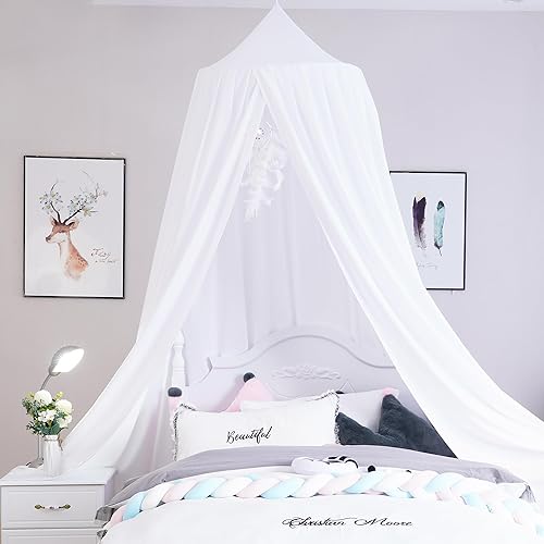 Toldo de cama para niños, toldo para cuna, toldo para guardería, toldo colgante con bloqueo de luz, toldo de lectura (blanco puro)