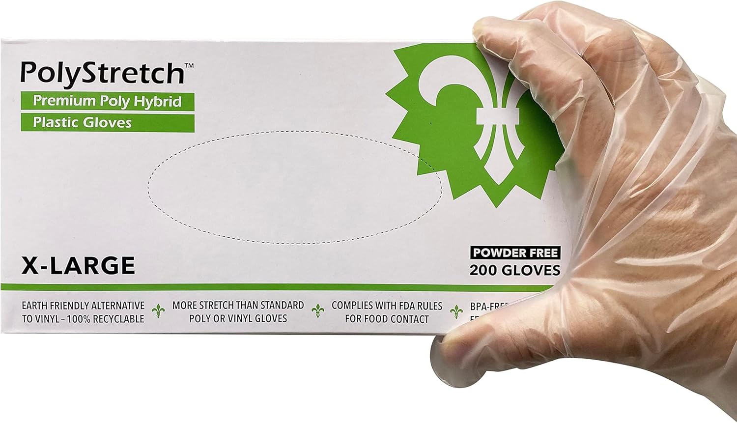 KingSeal 2000 Count PolyStretch TPE Poly Hybrid Disposable Gloves, Powder-Free, Vinyl Glove Substitute, Size X-Large - 10 Boxes x 200 Gloves