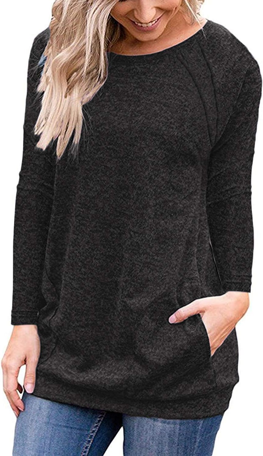 Uniboutique Womens Short Sleeve Round Neck Tunics T Shirts Tops Blouses with Pockets