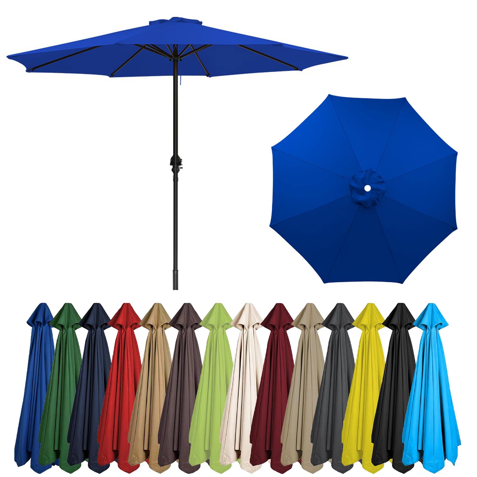 HonunGron 6 Arms/8 Arms Replacement Parasol Fabric Cover For Garden Umbrella, 2m/2.7m/3m Replacement Canopy Top, Replacement Patio Offset Roma Parasol Canopy, Anti-UV (6 ribs-3m(9.8ft),Royal Blue)