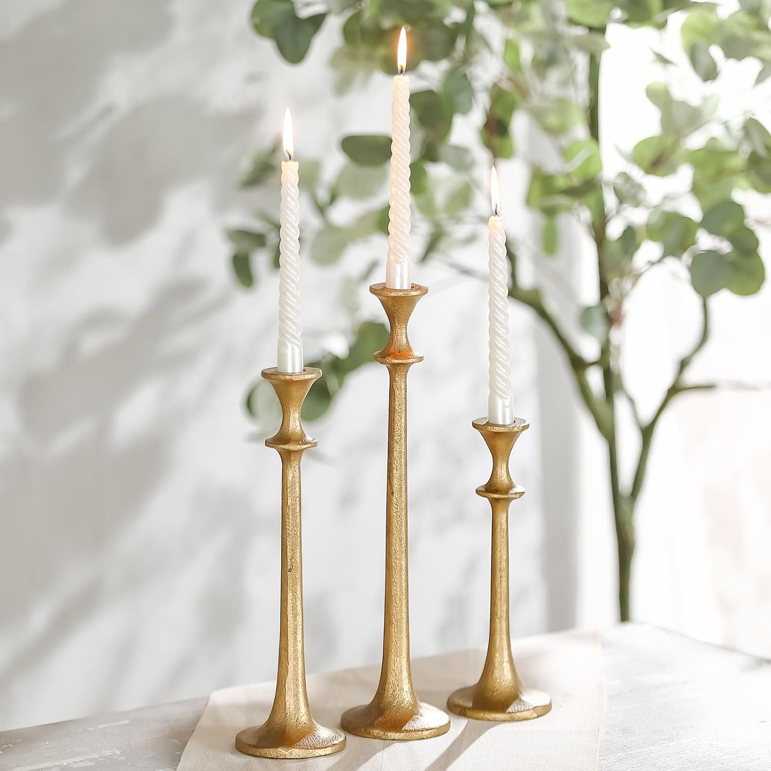 Gold Taper Candle Holders Set of 3, Heavy Candlestick Holders Decorative Candle Stand for Table Centerpiece, Cast Iron Candle Stick Holder Decor - Image 6