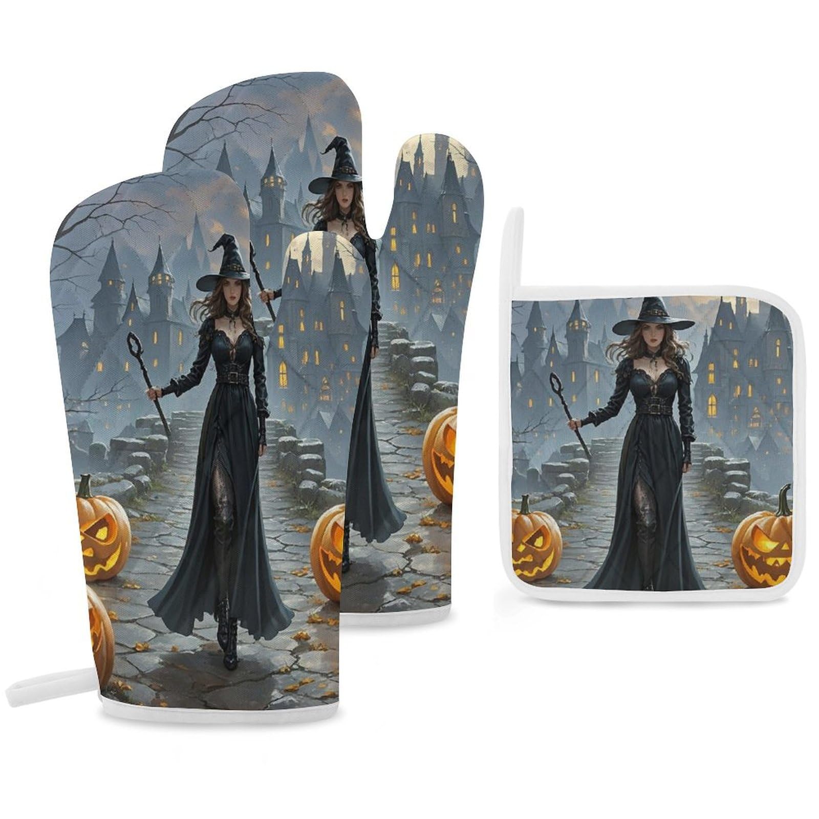 Rideau occultant thermique bleu marine à œillets lot de 2 motif sorcières pour salon