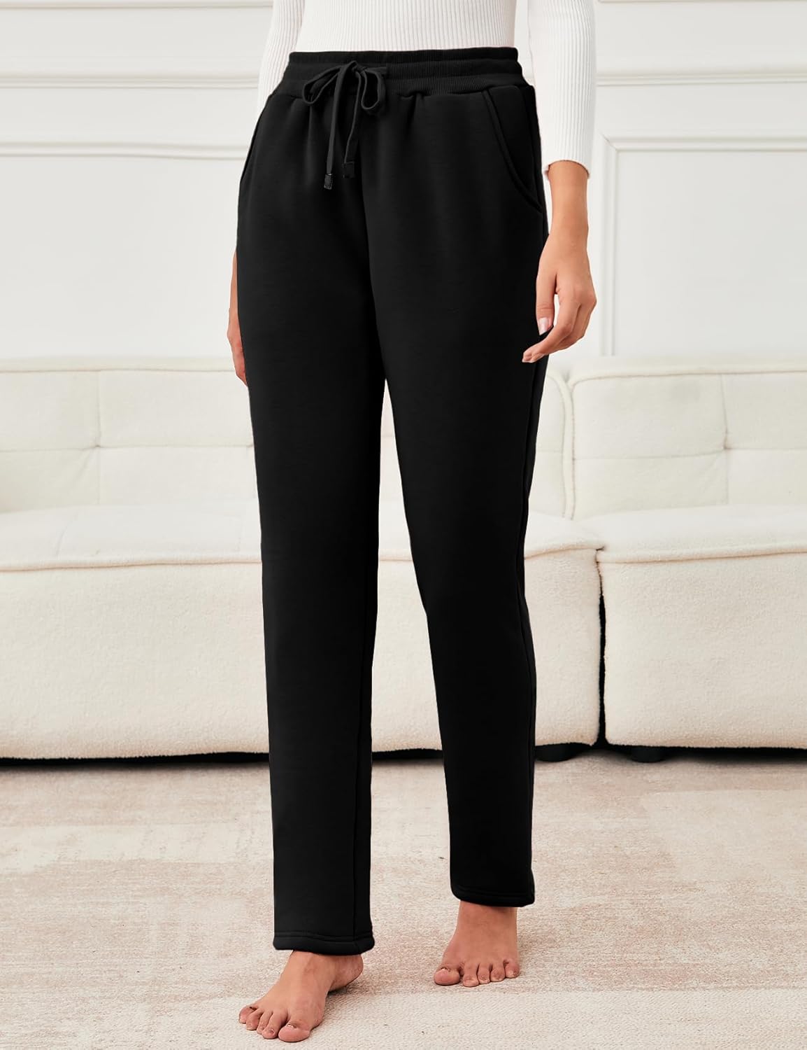 Flygo Womens Warm Fleece Pants Sherpa Lined Sweatpants Active Running Joggers Pants - Image 2