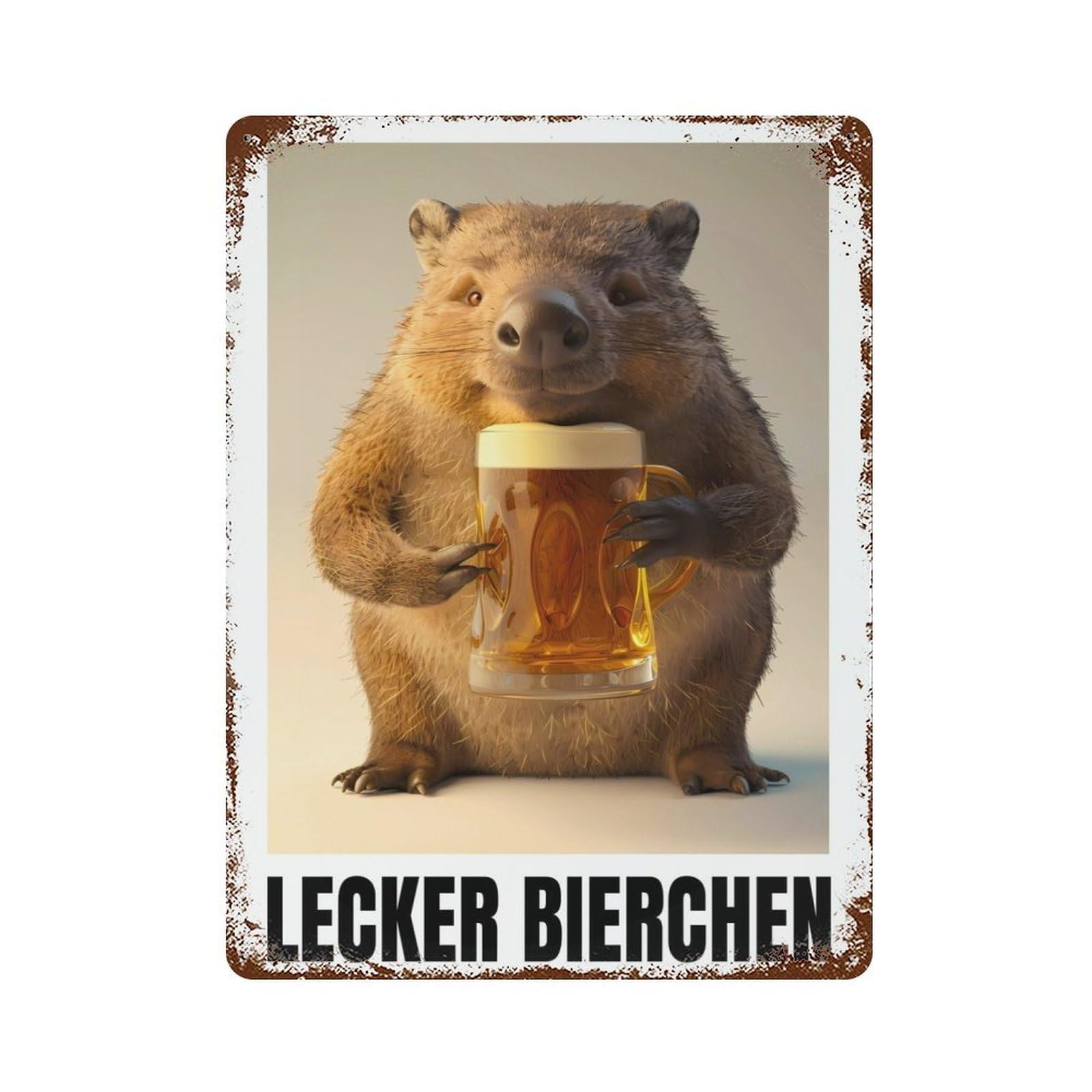 Lecker Bierchen Wombat Rusty Metal Tin Sign 15.7"x11.8", for Basement, Hobby Room And Garage Decor, Retro Wall Decor