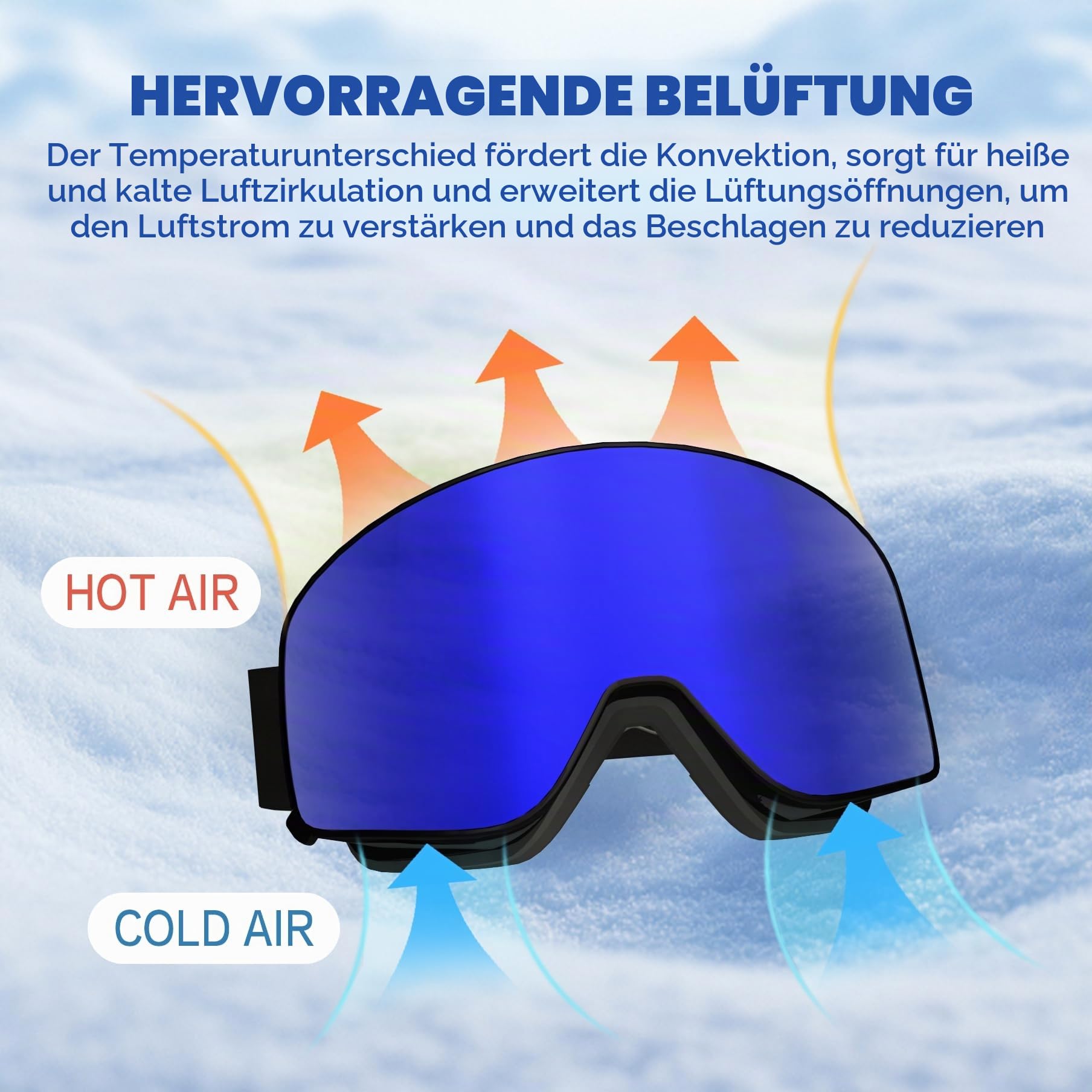 Skibrille für Herren Damen,YH212 Magnetische Snowboardbrille Anti-Beschlag OTG UV-Schutz Skibrille Schneebrille für Skifahren Wintersport