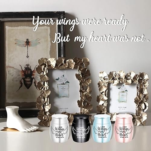 Miniatura 6 de Pequeñas urnas de recuerdo de cremación para cenizas humanas Juego de 4 hermosas mini urnas para compartir recuerdos para honrar a tu ser querido,