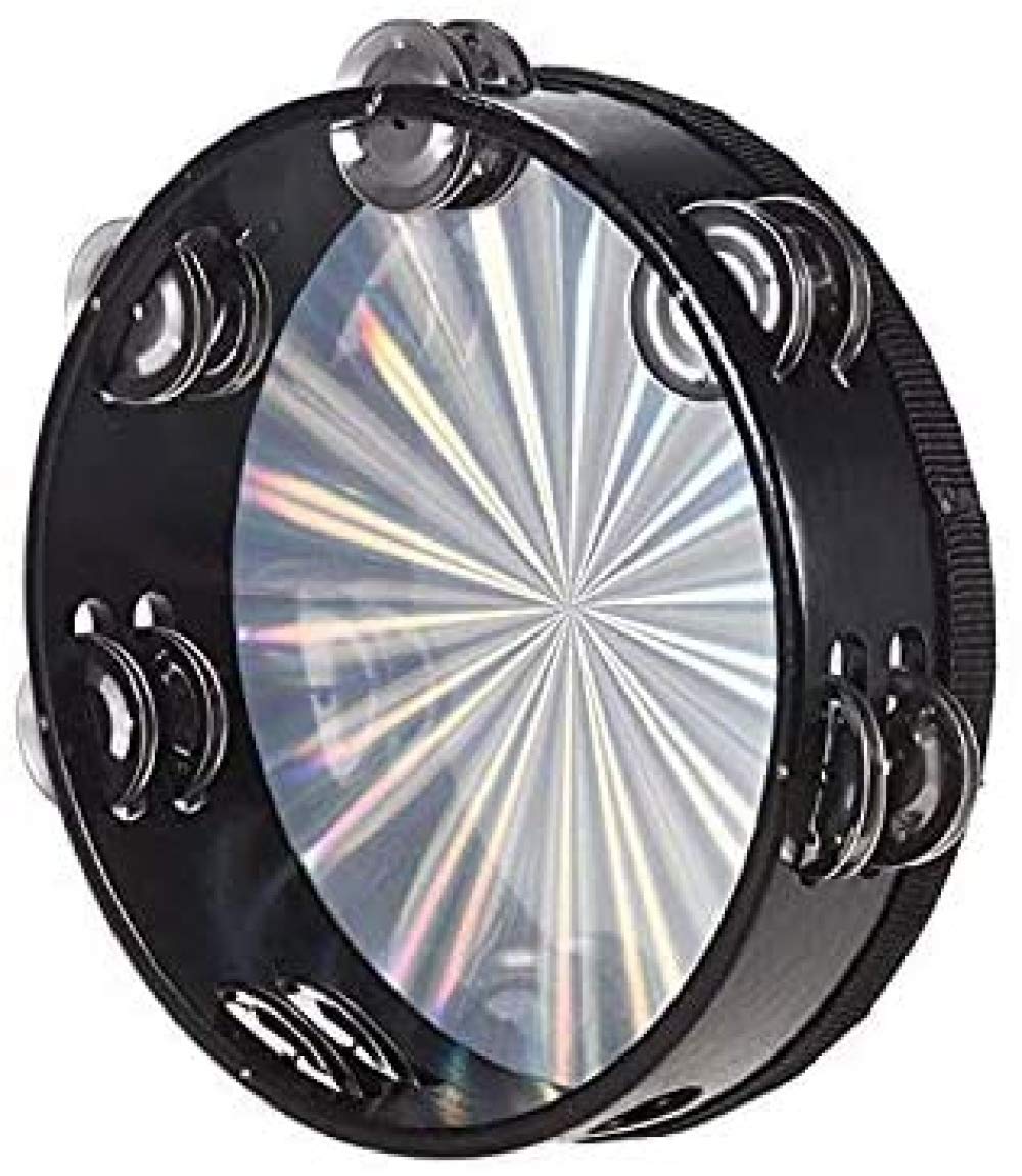 Tambor De Mano De Campanilla De Pandereta Radiante De Madera De 10 Pulgadas Con Jingles De Doble Fila Instrumento De Percusión De Cabezal De Tambor Reflectante
