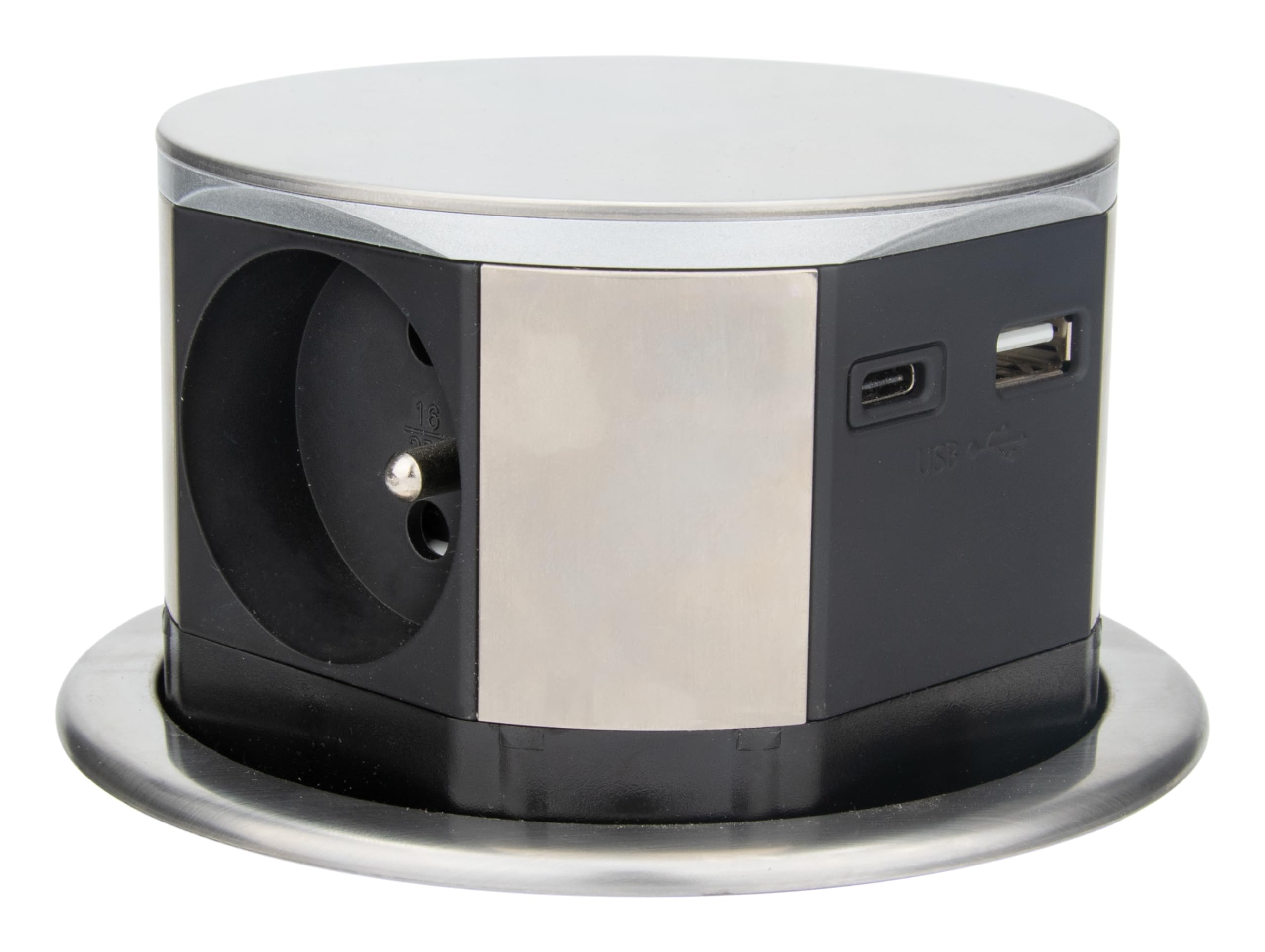 Otio - Bloc multiprise encastrable 3 Prises 16A 2P+T et 2 USB - Alu
