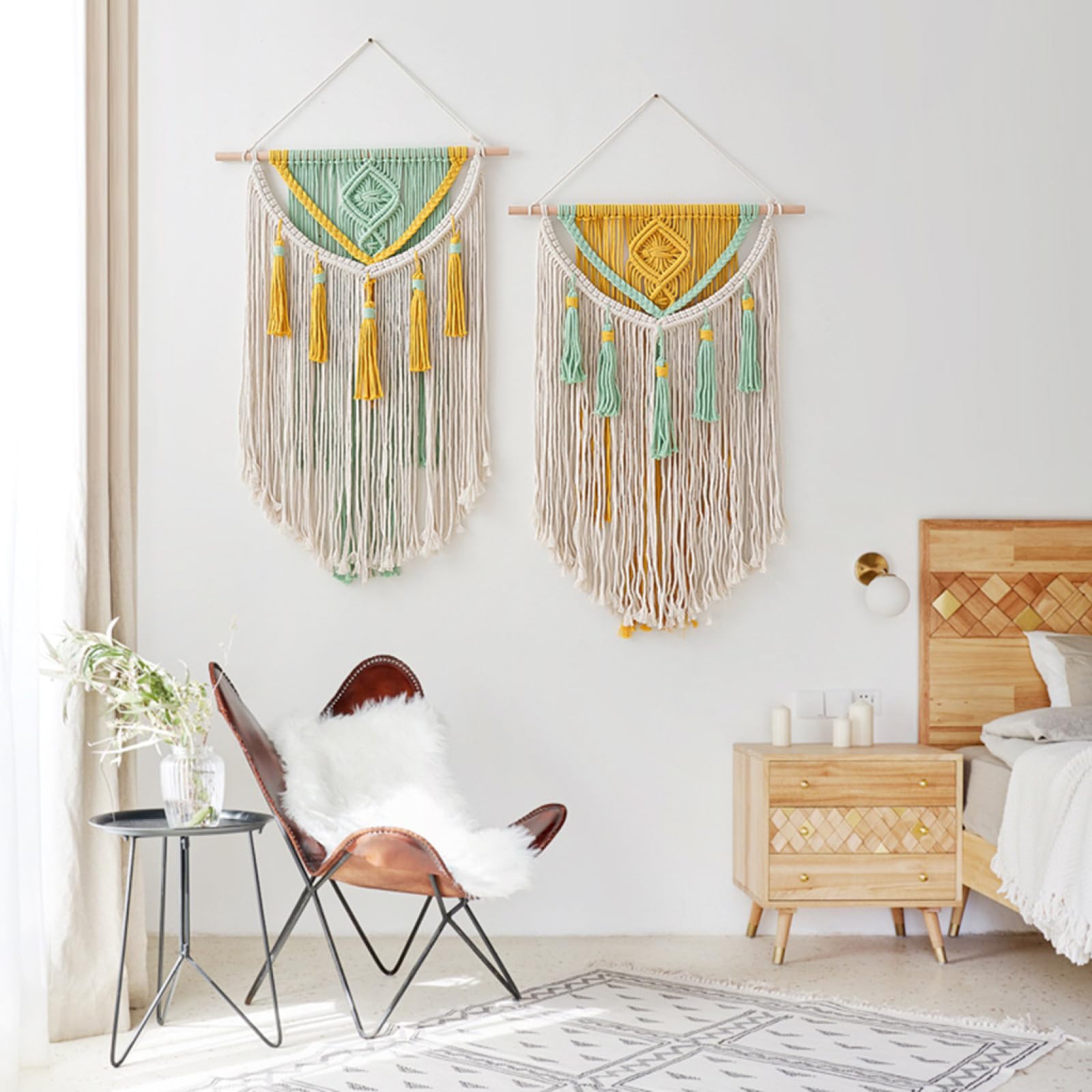 YHXBD Boho makrama wisząca na ścianę, ręcznie tkana bawełniana lina gobelin bohema kolorowy chorągiewki baner dekoracja ścienna do sypialni salonu, A-01, 50 x 70 cm