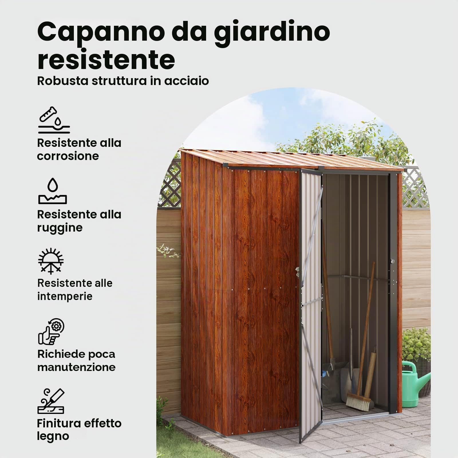 vidaXL Casette da giardino Marrone 153,5 x 86 x 200 cm Metallo, Casetta da Giardino e Terrazza, Moderna, Resistente alle Intemperie, Ampio Spazio per Attrezzi